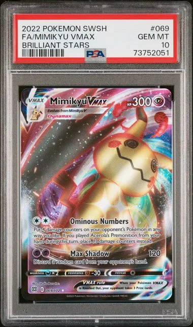 2022 Pokemon Sword And Shield Brilliant Stars Full Art Rare Holofoil Mimikyu VMAX #069 card image