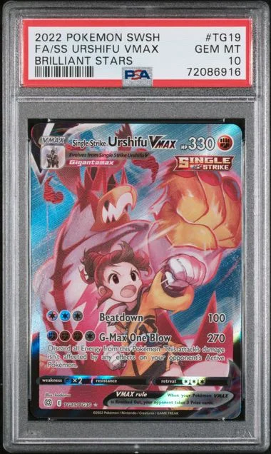 2022 Pokemon Sword and Shield Brilliant Stars Full Art Single Strike Urshifu VMAX #TG19 card image