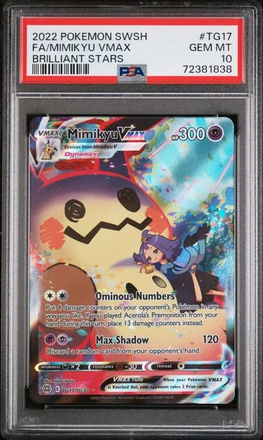 2022 Pokemon Sword And Shield Brilliant Stars Full Art Trainer Gallerty Rare Holofoil Mimikyu VMAX #TG-17 card image