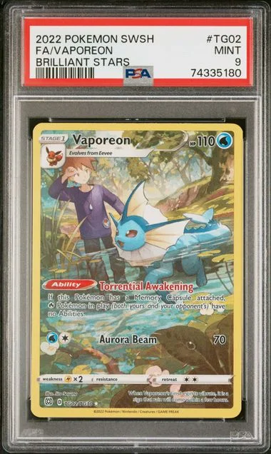 2022 Pokemon Sword And Shield Brilliant Stars Full Art Vaporeon #TG02 card image
