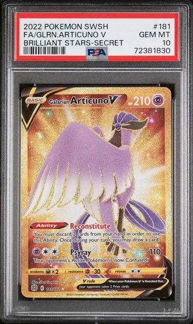 2022 Pokemon Sword And Shield Brilliant Stars Secret Full Art/Galarian Articuno V #181 card image