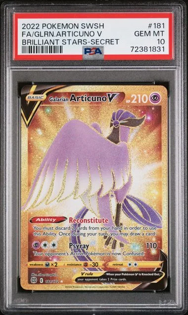 2022 Pokemon Sword And Shield Brilliant Stars Secret Rare Full Art Galarian Articuno V #181 card image