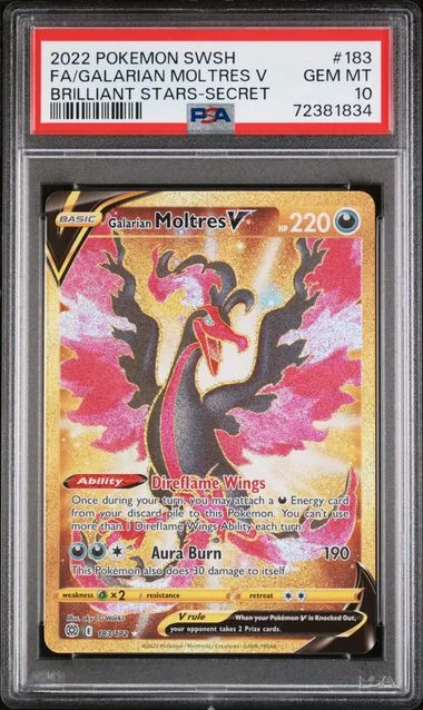 2022 Pokemon Sword And Shield Brilliant Stars Secret Rare Full Art Galarian Moltres V #183 card image