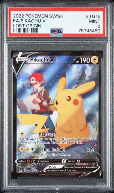 2022 Pokemon Sword And Shield Lost Origin Full Art Pikachu V #TG16 card image