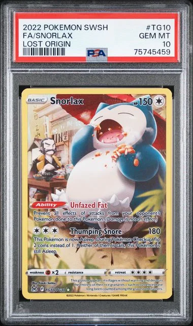 2022 Pokemon Sword And Shield Lost Origin Full Art Snorlax #TG10 card image