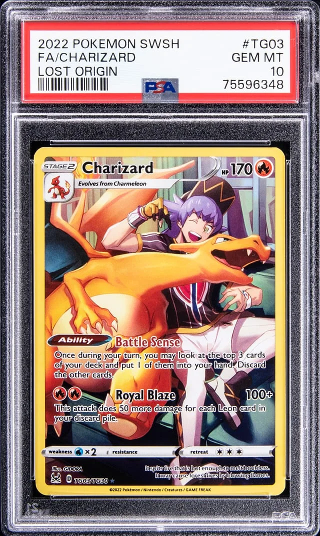 2022 Pokemon Sword and Shield Lost Origin Full Art Trainer's Gallery Rare Holofoil Charizard #TG03 card image