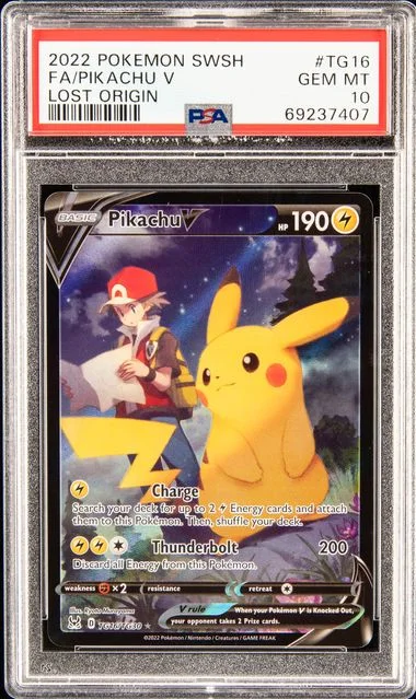 2022 Pokemon Sword and Shield Lost Origin Full Art/Pikachu V #TG16 card image