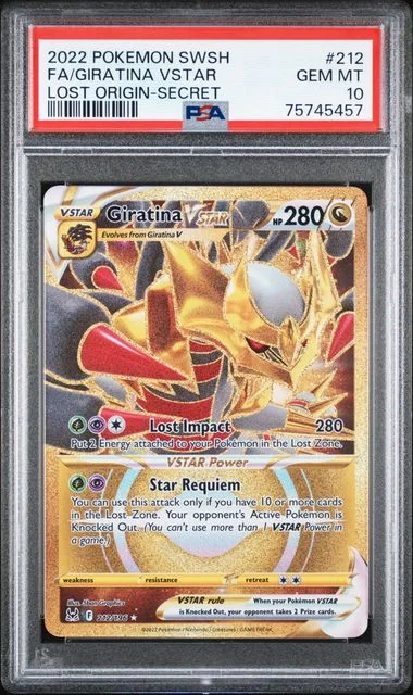 2022 Pokemon Sword and Shield Lost Origin Secret Rare Full Art Giratina VSTAR #212 card image