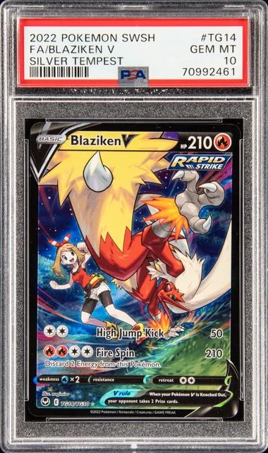 2022 Pokemon Sword and Shield Silver Tempest Full Art Blaziken V #TG14 card image