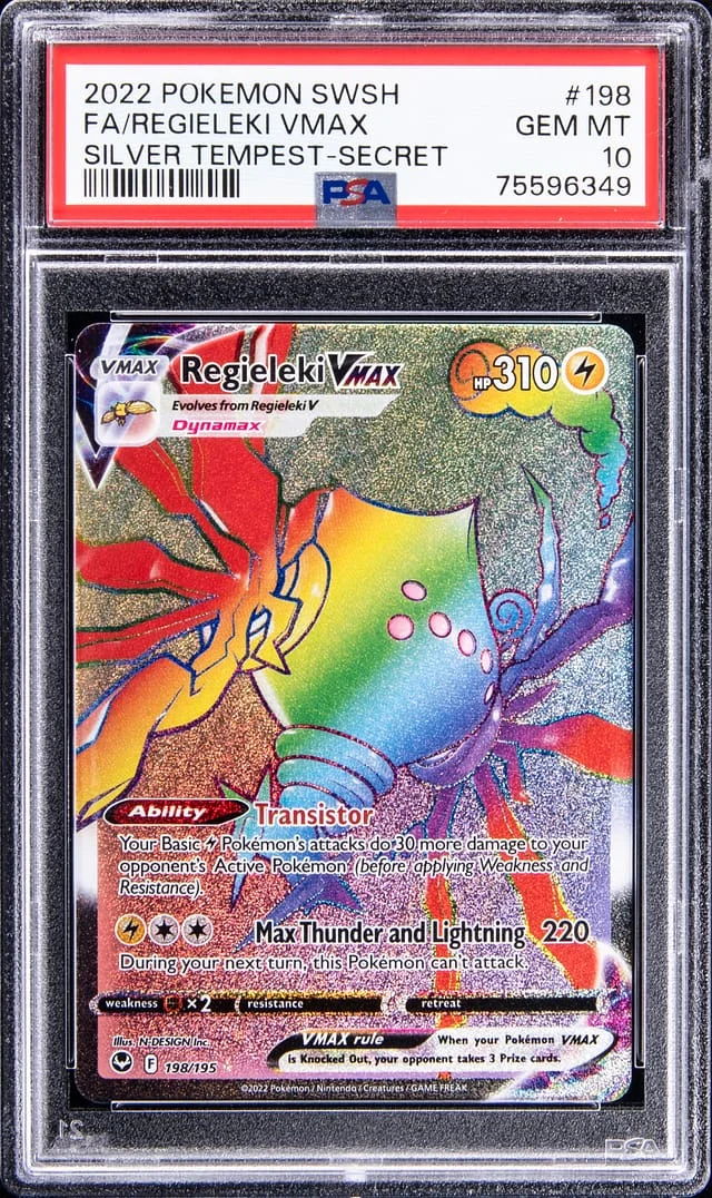 2022 Pokemon Sword and Shield Silver Tempest Full Art Secret Rare Holofoil Regieleki VMAX #198 card image