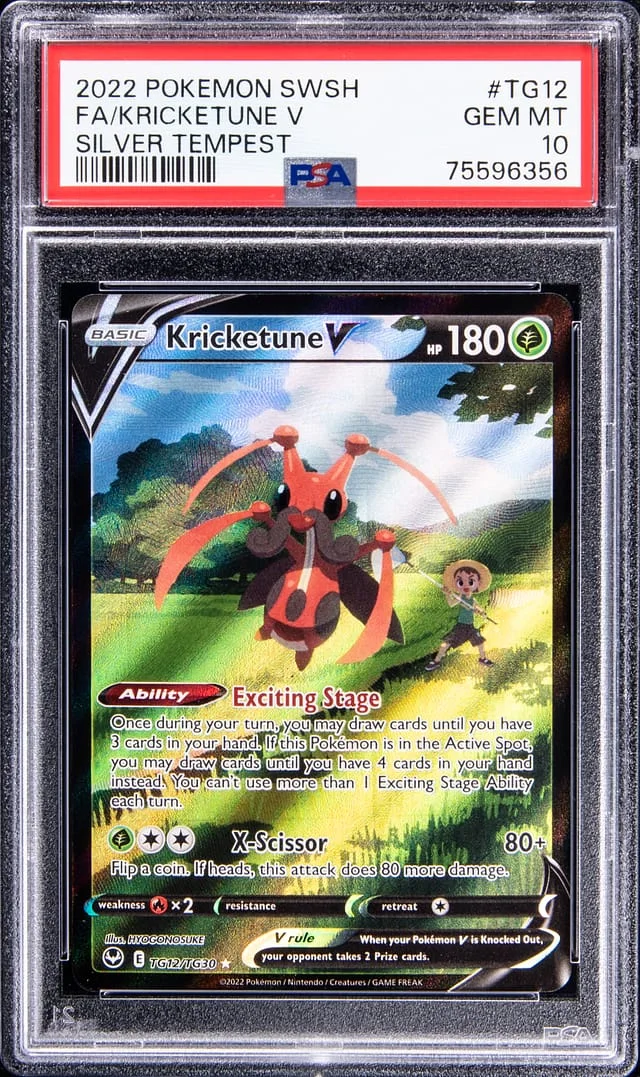 2022 Pokemon Sword and Shield Silver Tempest Full Art Trainer's Gallery Rare Kricketune V #TG12 card image