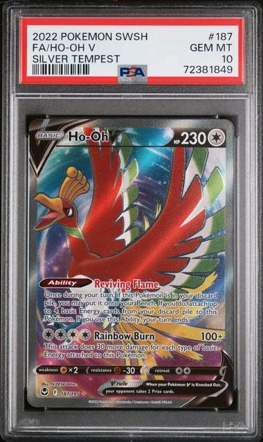 2022 Pokemon Sword And Shield Silver Tempest Full Art/Ho-Oh V #187 card image