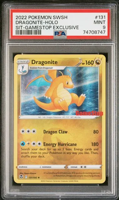 2022 Pokemon Sword and Shield Silver Tempest Gamestop Exclusive Rare Holofoil Dragonite #131 card image