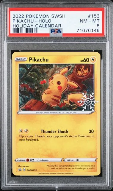 2022 Pokemon Sword & Shield Black Star Promo Holiday Calendar Holofoil Pikachu #153 card image
