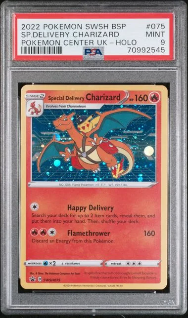 2022 Pokemon Sword & Shield Black Star Promo Pokemon Center United Kingdom Holofoil Special Delivery Charizard #75 card image