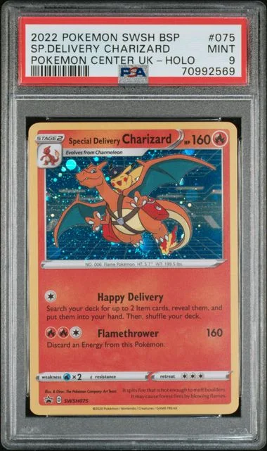 2022 Pokemon Sword & Shield Black Star Promo Pokemon Center United Kingdom Special Delivery Charizard Holo #075 card image