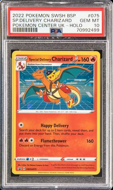 2022 Pokemon Sword & Shield Black Star Promo Pokemon Center United Kingdom Special Delivery Charizard Holofoil #75 card image