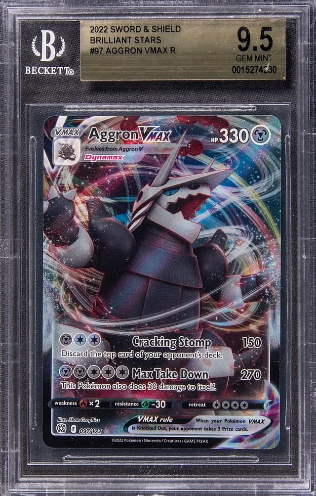 2022 Pokemon Sword & Shield Brilliant Stars Full Art Rare Holofoil Aggron VMAX #97 card image