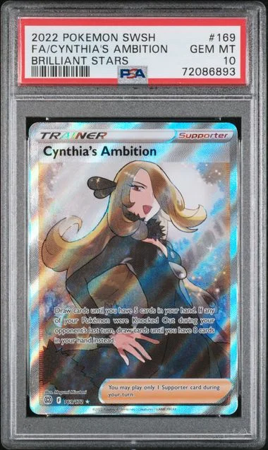 2022 Pokemon Sword & Shield Brilliant Stars Full Art Rare Holofoil Cynthia's Ambition #169 card image