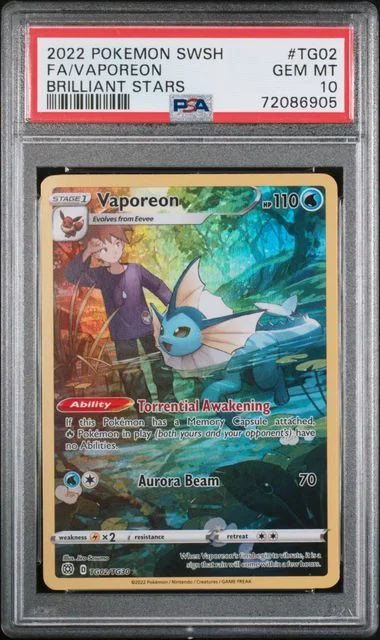 2022 Pokemon Sword & Shield Brilliant Stars Full Art Vaporeon #TG02 card image