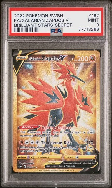 2022 Pokemon Sword & Shield Brilliant Stars Secret Full Art Galarian Zapdos V #182 card image