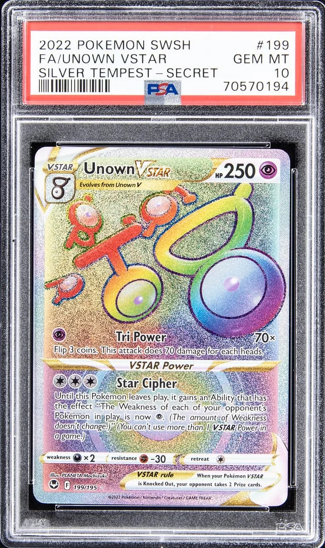 2022 Pokemon Sword & Shield Full Art Secret Rare Rainbow Holofoil Unown VSTAR #199 card image