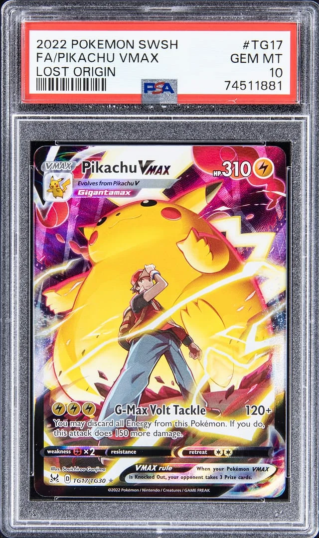 2022 Pokemon Sword & Shield Lost Origin Full Art Pikachu VMAX #TG17 card image