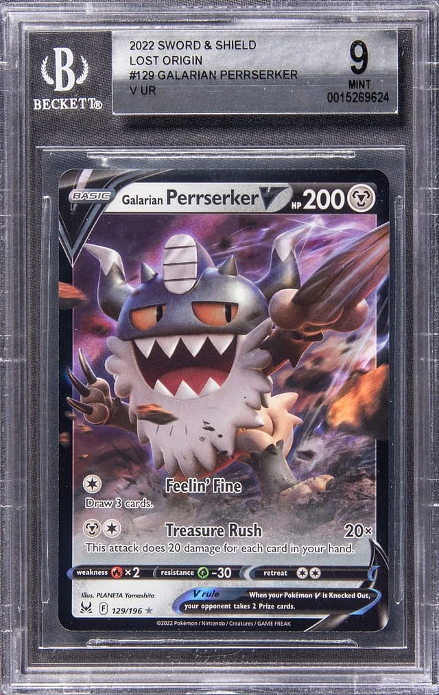 2022 Pokemon Sword & Shield Lost Origin Full Art Ultra Rare Holofoil Galarian Perrserker V #129 card image
