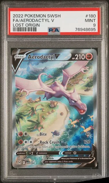 2022 Pokemon Sword & Shield Lost Origin Full Art/Aerodactyl V #180 card image