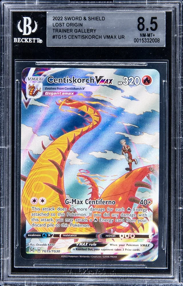 2022 Pokemon Sword & Shield Lost Origin Trainer Gallery Full Art Rare Holofoil Centiskorch VMAX #TG15 card image