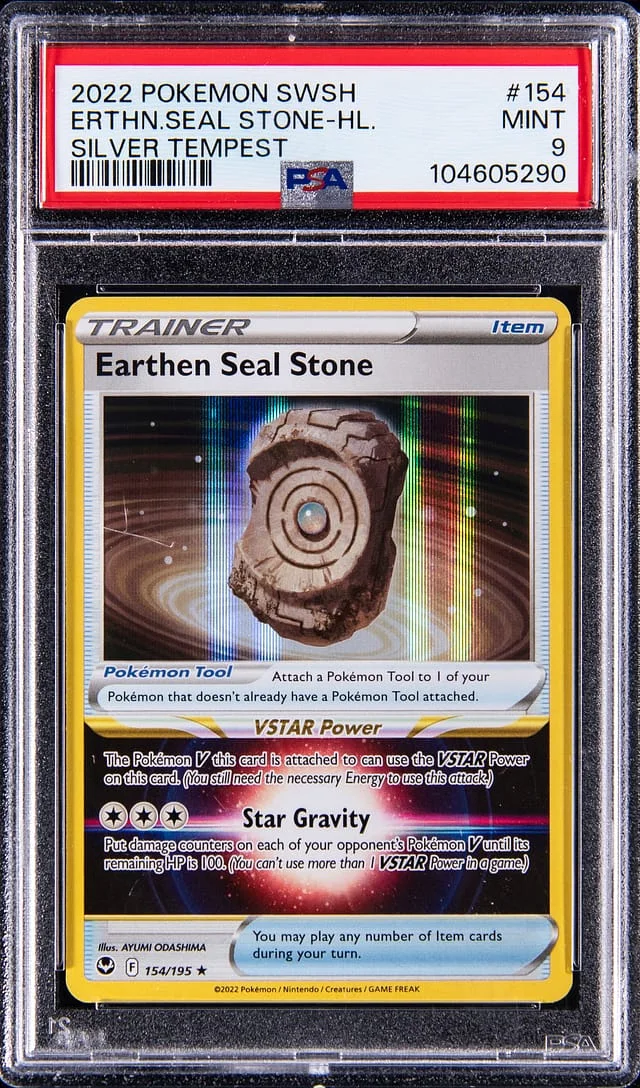 2022 Pokemon Sword & Shield Silver Tempest Holo Earthen Seal Stone #154 card image