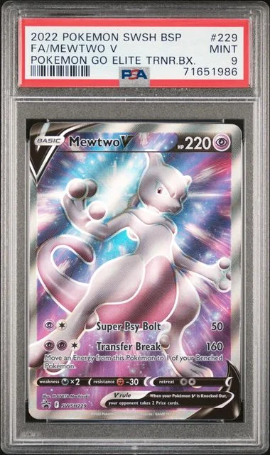 2022 Pokemon SWSH Black Star Promo Pokemon Go Elite Trainer Box Full Art Holofoil Mewtwo V #229 card image