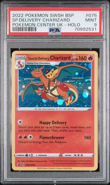 2022 Pokemon Swsh Black Star Promo United Kingdom Rare Holofoil Special Delivery Charizard #75 card image
