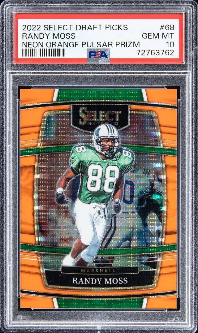 2022 Select Randy Moss Draft Picks Neon Orange Pulsar Prizm #68 card image