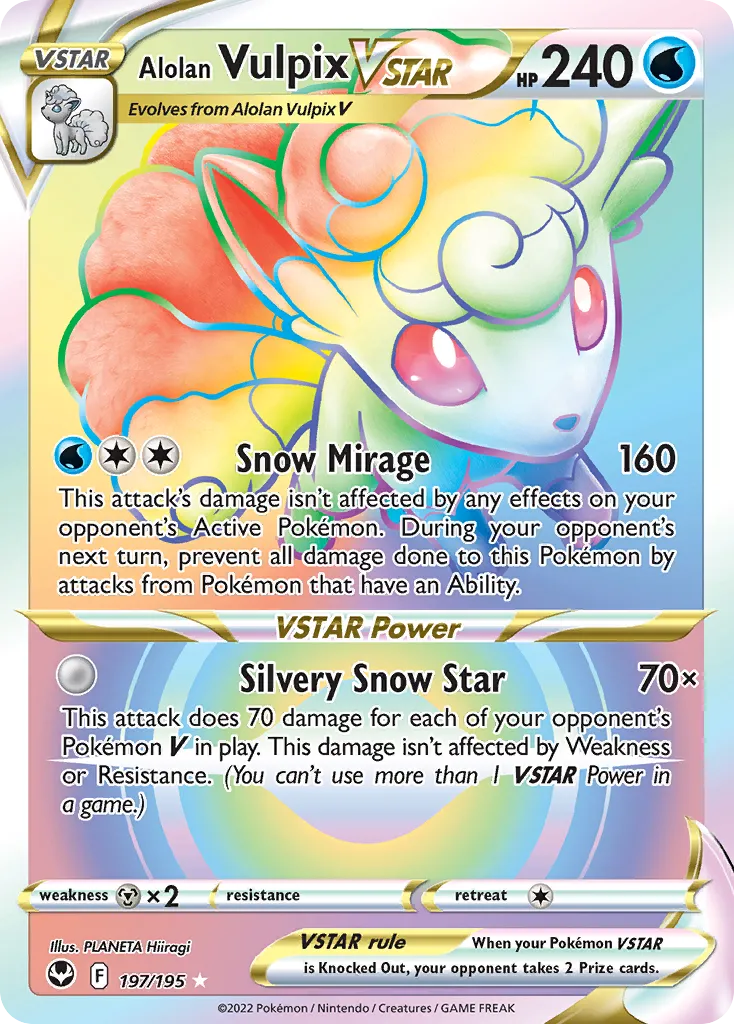 2022 Silver Tempest Alolan Vulpix VSTAR #197/195 Rare Rainbow card image