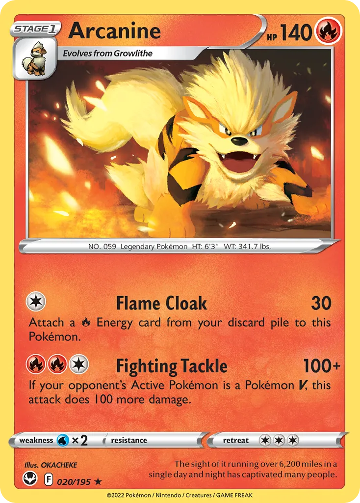 2022 Silver Tempest Arcanine #020/195 Rare card image