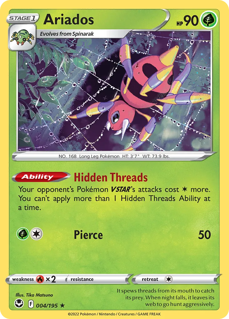 2022 Silver Tempest Ariados Rare Holo #004/195 Rare Holo card image