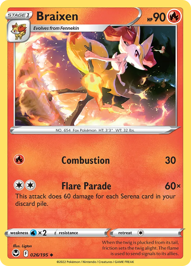 2022 Silver Tempest Braixen Uncommon #026/195 Uncommon card image