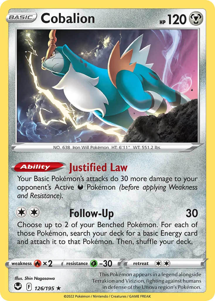 2022 Silver Tempest Cobalion #126/195 Rare card image