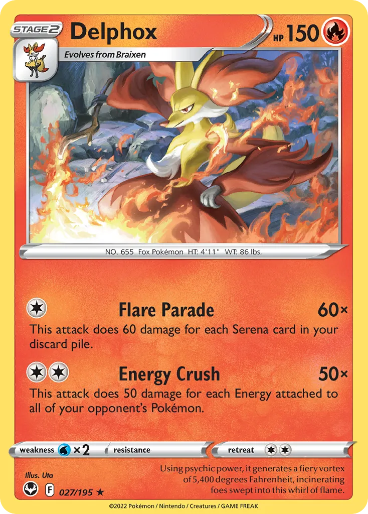 2022 Silver Tempest Delphox #027/195 Rare card image