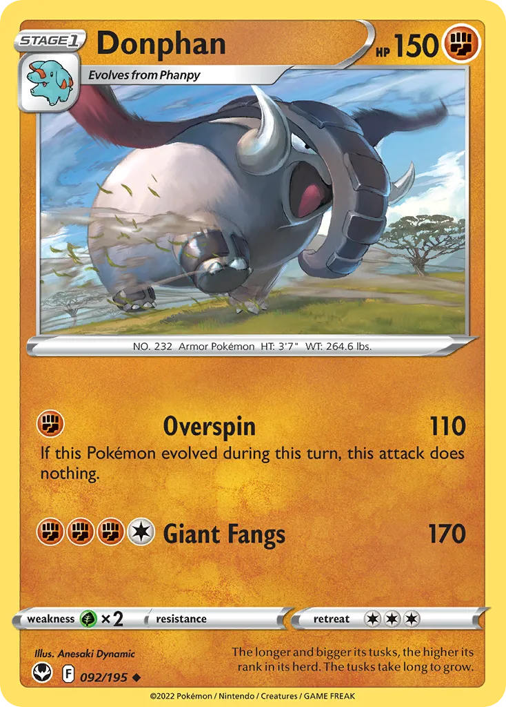 2022 Silver Tempest Donphan Uncommon #092/195 Uncommon card image