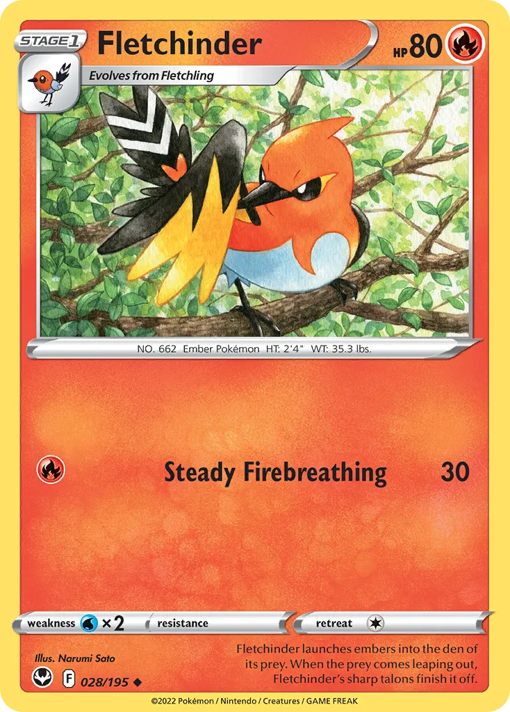 2022 Silver Tempest Fletchinder #028/195 Uncommon card image