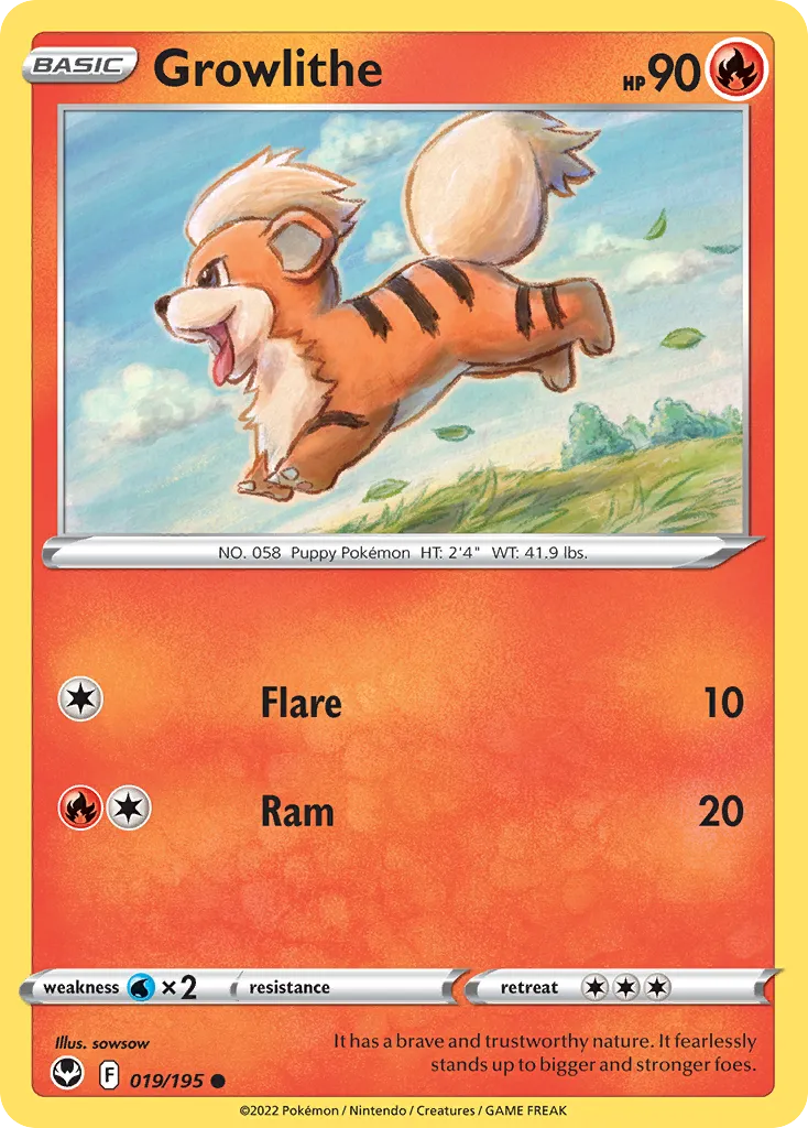 2022 Silver Tempest Growlithe Common #019/195 Common card image