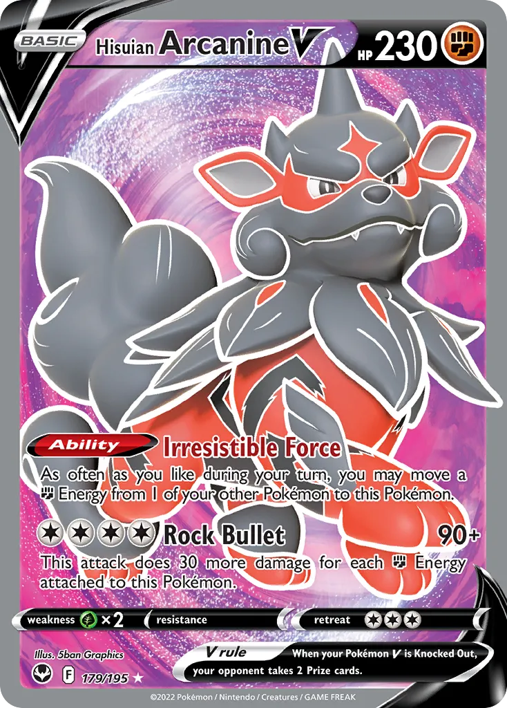 2022 Silver Tempest Hisuian Arcanine V #179/195 Rare Ultra card image