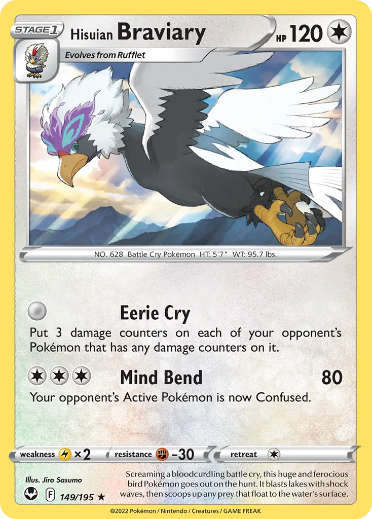 2022 Silver Tempest Hisuian Braviary #149/195 Rare card image