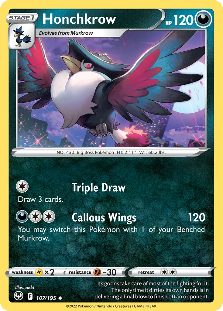 2022 Silver Tempest Honchkrow Uncommon #107/195 Uncommon card image