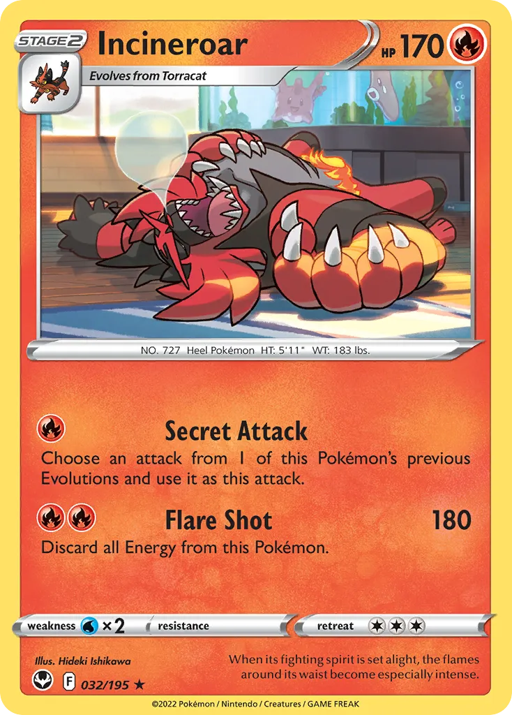 2022 Silver Tempest Incineroar #032/195 Rare card image