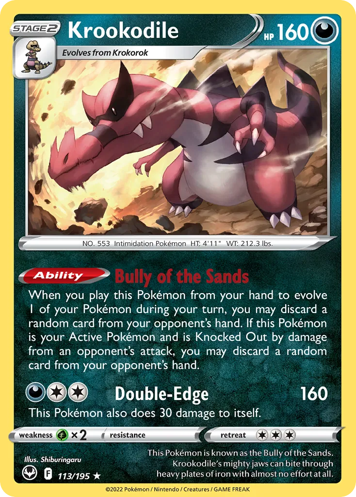 2022 Silver Tempest Krookodile Rare Holo #113/195 Rare Holo card image