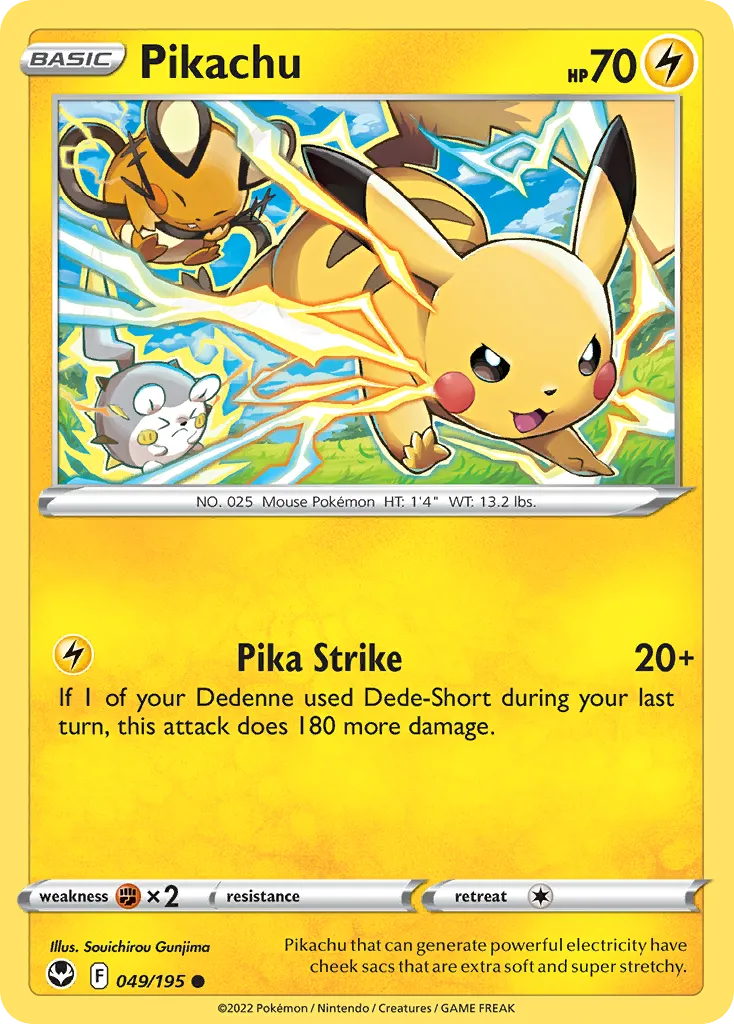 2022 Silver Tempest Pikachu Common #049/195 Common card image