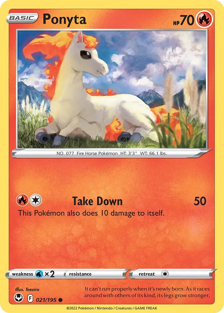 2022 Silver Tempest Ponyta Common #021/195 Common card image